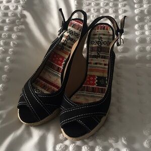 Soda Black Espadrille Slingback Wedges